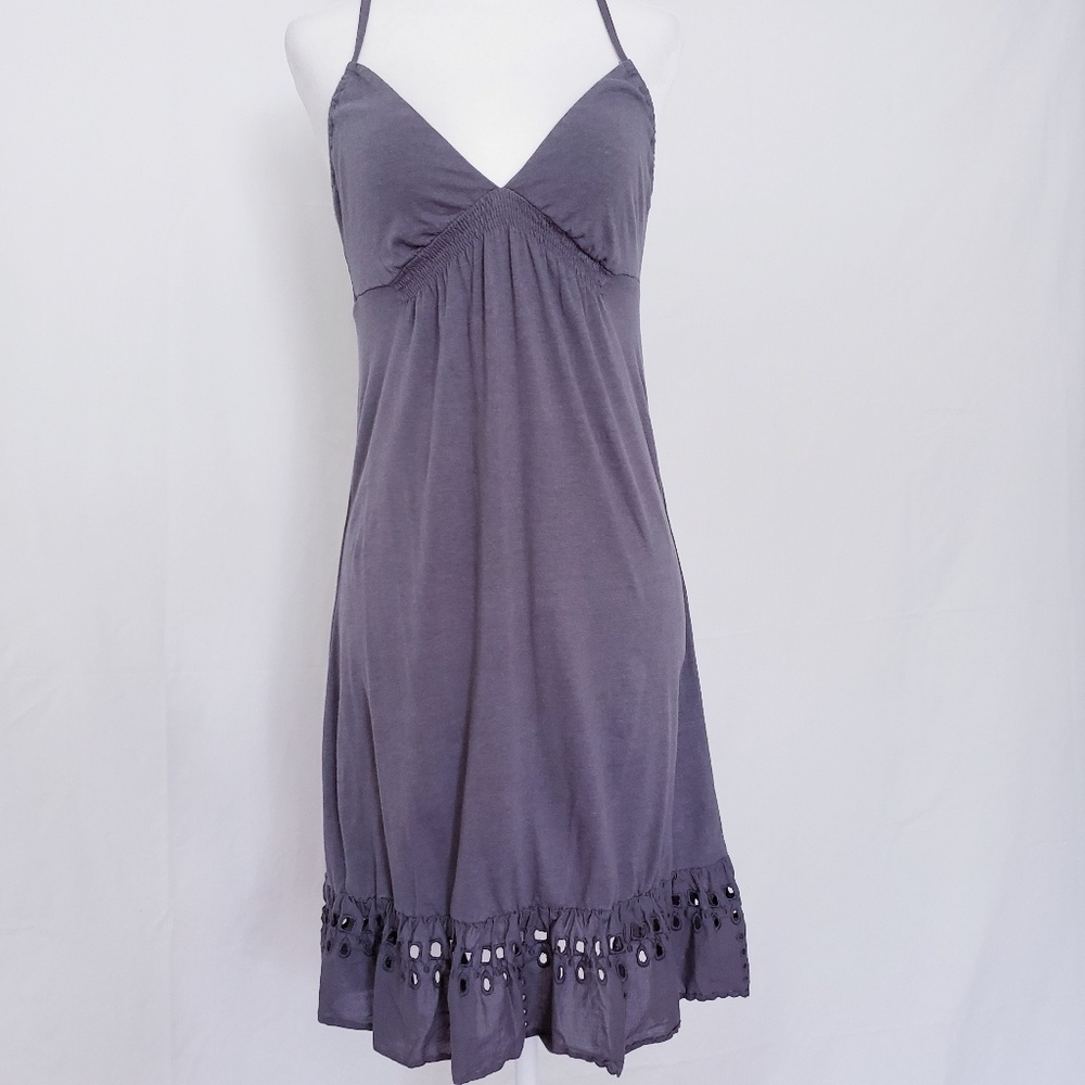 Strappy Gray Dress w/Cutout Back, Ruffled Hem